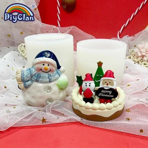 Christmas Snowman Santa Claus Silicone Mold DIY Chocolate Mousse Sugar Dessert Crafts Baking Cake Tools For Ornaments Mould