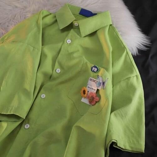 Summer retro thin shirt mens design sense niche fresh and handsome lovers loose Harajuku aesthetic top shirt plus fashion