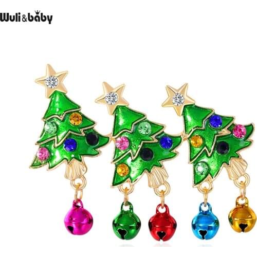 Wuli&baby Bells Christmas Tree Brooches For Women Unisex Happy New Year Enamel Trees Party Office Brooch Pin Gifts