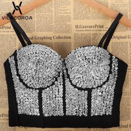 Orset Gothic Camisole Top Women Sexy High Waist Slim Crop Top Fashion Party Clubwear Tank Tops Streetwear Sequins Beaded Tops