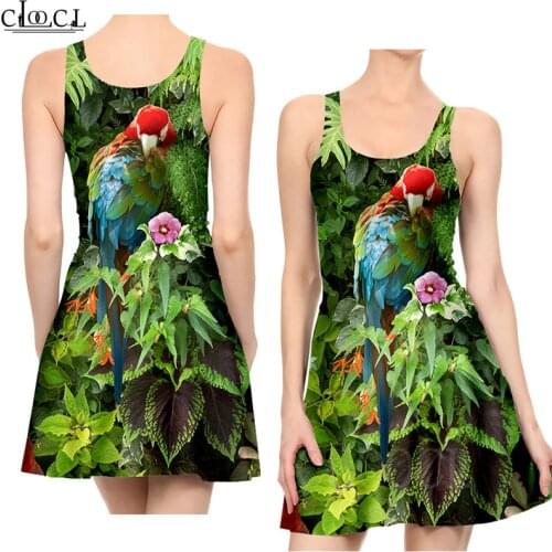 Ladies Dress Fashion Elegant Parrot Printed Colorful Dresses Sexy Womens Girls Short Slim Dress Beach Summer vestidos de verano