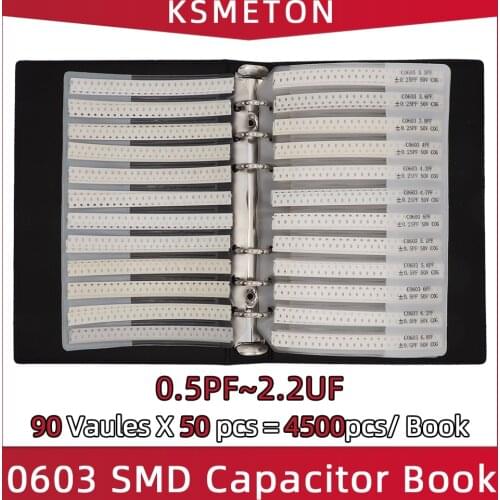 0603 SMD Capacitor Sample Book 90valuesX50pcs=4500pcs 0.5PF~2.2UF Capacitor Assortment Kit Pack