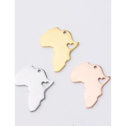 100% Stainless Steel Africa Map Charms Blanks For Engrave Rose Gold/Gold Metal Africa Map Tags Mirror Polished Wholesale 20pcs