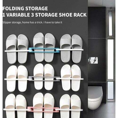 3 In 1 Multifunctional Wall Mounted Shoe Rack Foldable Slippers Shelf Drain Storage Rack Household Bathroom Shoes Organizer