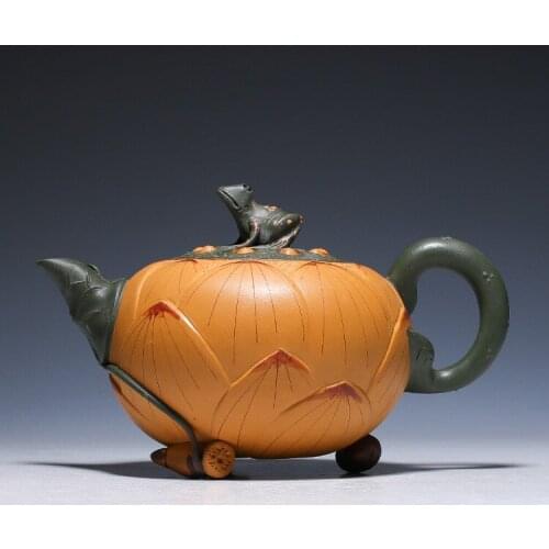 Authentic yixing recommended all hand frog lotus seed undressed ore section of clay pot (420 ml)