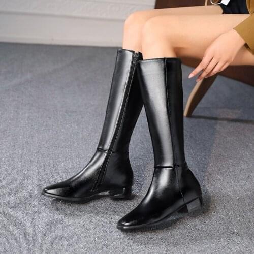 White skinny boots womens high boots spring and autumn single boots long thick heels low heel soft leather dancing Knee Boots 4