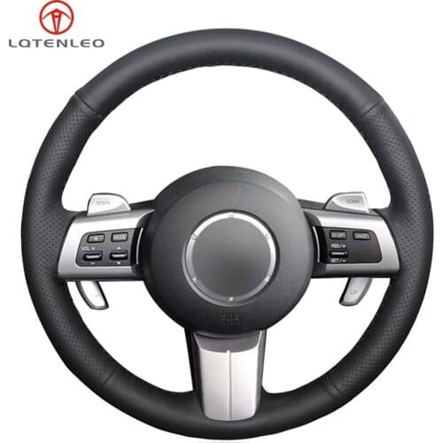 LQTENLEO Black Genuine Leather Sew Car Steering Wheel Cover for Mazda MX-5 2009-2013 RX-8 2009-2013 CX-7 CX7 2007-2009