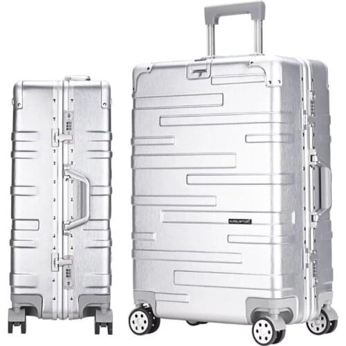 Fashion aluminum frame rolling luggage men travel classical suitcase women universal wheel brand trolley suitcase bag for trip