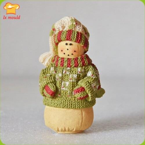 LX MOULD Knitwear 3D Cartoon Candle Moulds Snowman Chocolate Cake Mold