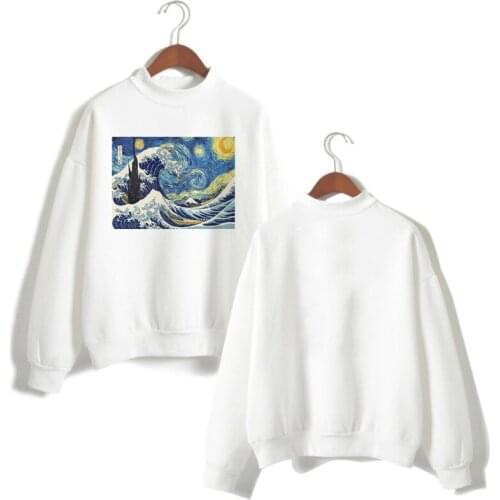 Harajuku Van Gogh Ukiyoe Art Oil Print Long Sleeve Shirt Hoodies Women White Sweatshirt Top Ladies Vogue Kpop Streetwear Clothes
