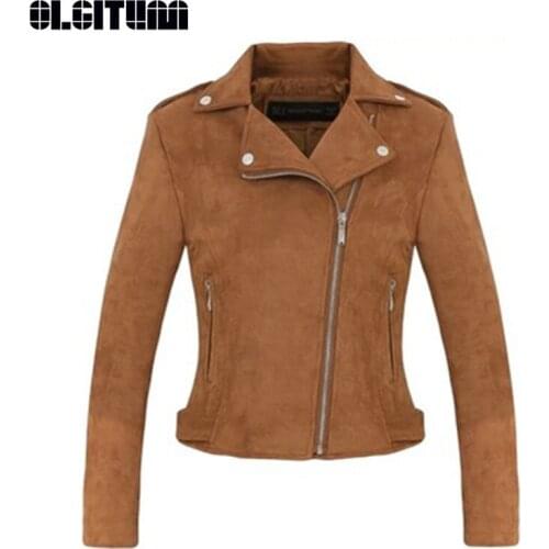 New Fashion 2020 Women Autumn and Winter Jacket Solid Turn-down Collar Long Sleeve Zipper Slim Suede Jacket Women JK608