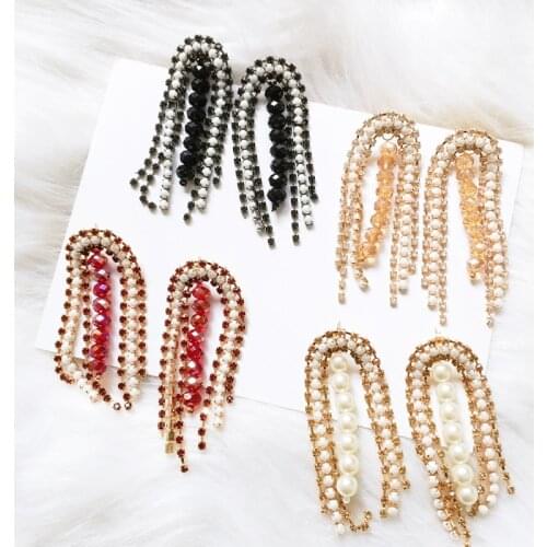 Ztech New Long 4 Colors Geometric Pendant Earrings Drop Earrings Femal Trendy Beaded Resin Acrylic Crystal Dangle Earrings