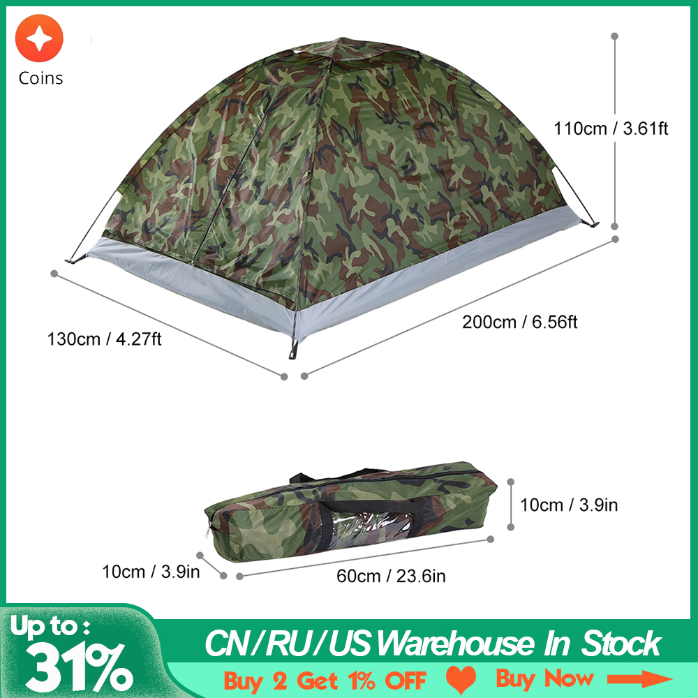TOMSHOO Camping Tent for 2 Person Single Layer Outdoor Portable Camouflage Camping Fishing Tent Portable Waterproof Tents