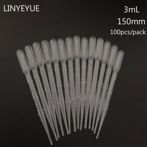 100pcs/pack 3ml 150mm Pasteur Pipette Disposable Safe Plastic Eye Dropper Graduated Transfer Pipettes for Lab Experiment Supply
