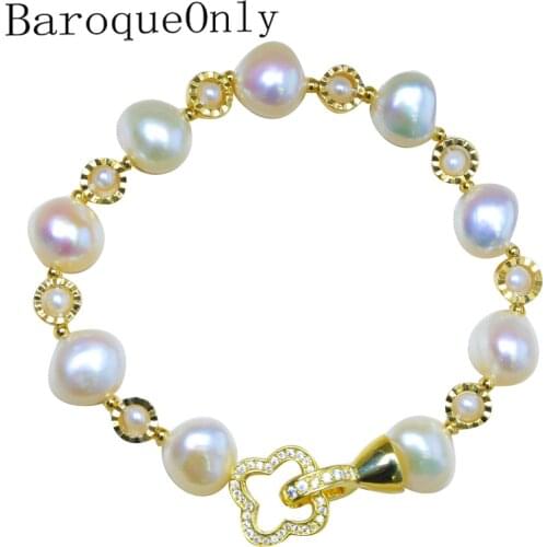 BaroqueOnly four leaf clover pendant Natural Freshwater baroque Pearl Bracelets white colour irregular Pearl Jewelry HG
