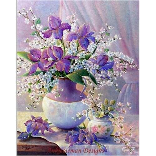 Needlework Crafts Full Embroidery DIY DMC High Quality - 14 ct Counted Cross Stitch Kits Oil painting - Purple Flowers Vase