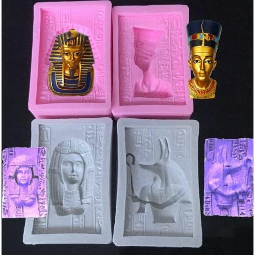 Pharaoh Silicone Mold Soap Plaster Wax Clay Egypt Cleopatra Epoxy Resin Molds Designer DIY Moldes Para Cemento 4pcs/set