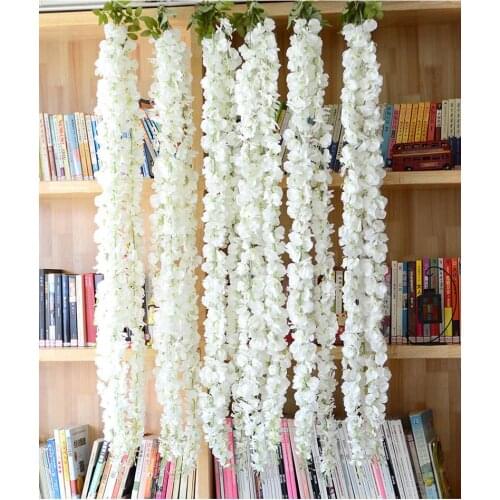 Encryption White Wisteria Chlorophytum (3 stems/piece) 140cm/55.12" Length Artificial Silk Flower String for Wedding Centerpiece