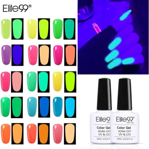 Elite99 Luminous Nail Gel Glow In Dark Fluorescent Neon UV LED Semi Permanent Enamel Gel Varnish Lighting In Night Nail Art 10ml