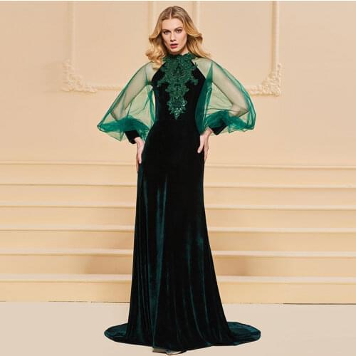 Tanpell high neck evening dress zipper-up velvet floor length gown party prom custom formal evening dress robe de soiree 2019