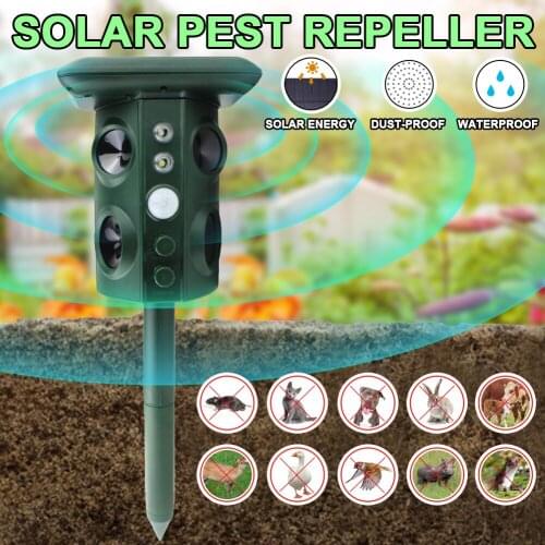 Ultrasonic Animal Dispeller Repeller Repellent Cat Dog Deterrent Solar Powered Scarer Repellent for Outdoor Garden