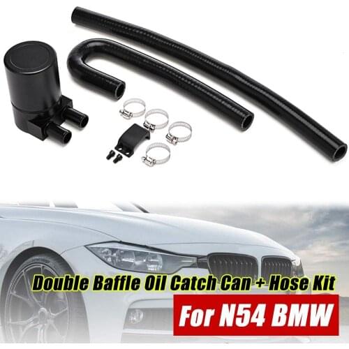 Universal Aluminum Oil Catch Can Reservoir Tank Black with Silicone Radiator Hose Compatible for N54 335i 135i E90 E92 E82 200