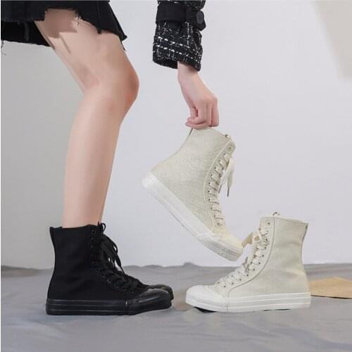 Spring and Summer Models with Straps and Lengthened High-top Casual Canvas Womens Shoes High-top Student Board Shoes