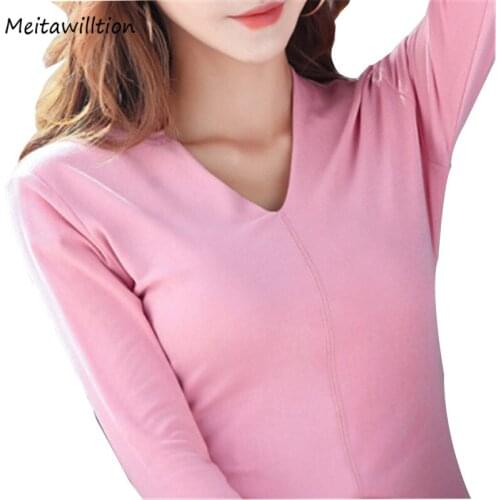 Summer Black White T Shirt 2020 Women V-Neck Long Sleeve Casual Solid Tee Shirt Female Elegant Slim Office Tops