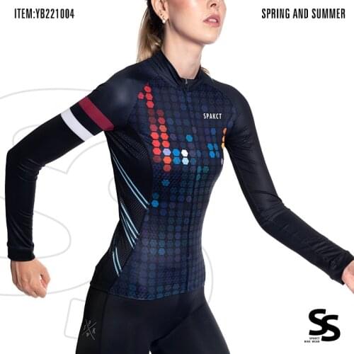 Spakct Cycling Jersey Womens Long-sleeved Mountain Bike Road Bike Cycling Jacket Cycling Jersey Women 3D Tailored Breathable