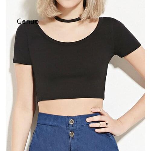 Women Summer Black Explosions Navel Short Sleeve Slim Nightclub Streetwear Crop Tops T-Shirts