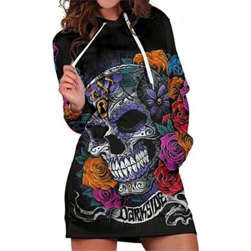 Autumn Winter Women Pullovers 2021 New Skull print Harajuku Retro Warm Top Thicken Pullover Females Clothes Hoodie Girl