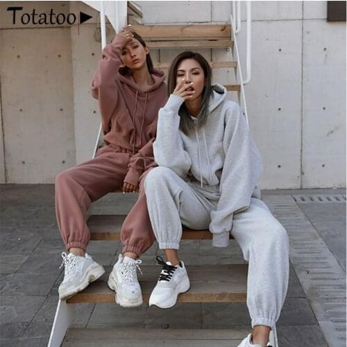 Totatoop Women Two Piece Set Hoodie Oversize Sweatshirts Crop Tops Jogger Pants Loose Outfit Matching Sporty Tracksuit