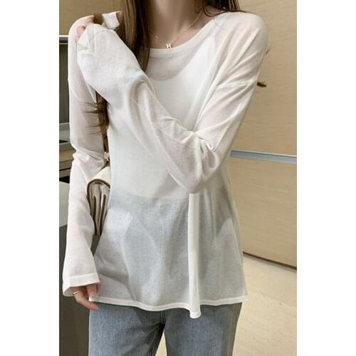 Summer Women Tops Solid Color Thin Sun protection Knitwear Sweater 2021Korean Style Loose Casual Long sleeve O-neck Sweaters