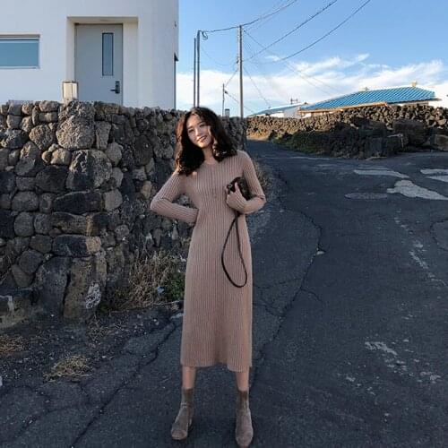 Women Sweater Dress Graceful Temperament 2021 New Arrival Winter Slim Button Sexy Female Knit Dress Korean style Hot Sale A78