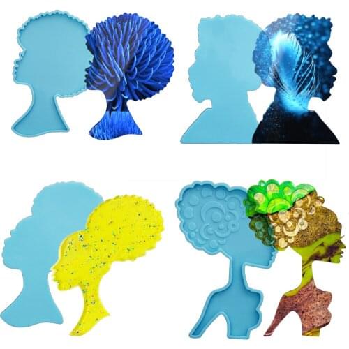 1pcs Afro Girl Coaster Resin Mould African Man Girl Head Coaster Molds Silicone Mould for DIY Resin Epoxy Jewellery Making Craft