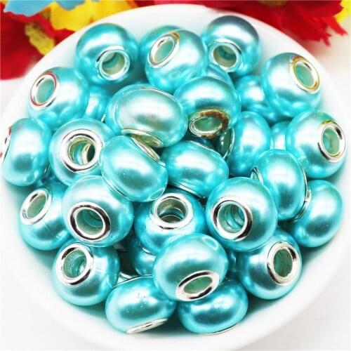 10Pcs Wholesale Bulk Light Color Murano Resin Charms Beads for European Bracelets Silver Plated Double Cores Snake Chain Spacer