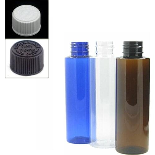 100ml empty clear/blue/amber Cylinder Plastic Bottles pet bottle with white/black Child-Resistant cap x5