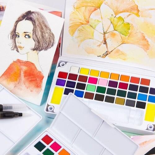 12/18/24/36 Colors Solid Pigment Portable Travel Watercolor Paints Set With Water Color Brush Pen For Painting Art Supplies