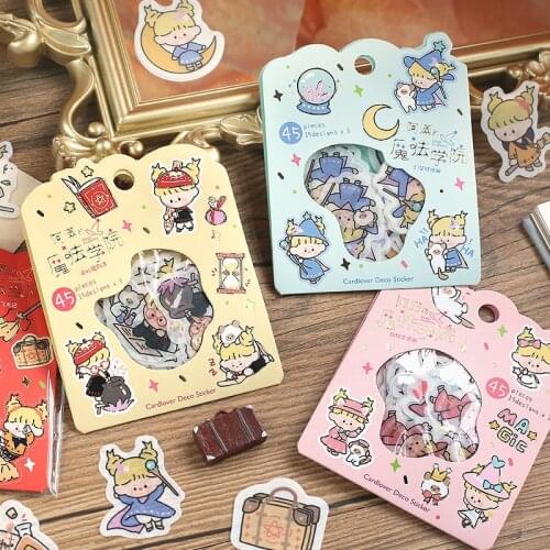 45Pcs Magic Academy Series Figure Washi Label Scrapbook Sticker Diy Diary Background Collage Diary Gift Decoration Sticker
