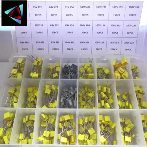 460PCS/BOX 63V 100V 24 Value Correction Capacitor Package Kit Polypropylene Safety Plastic Film 105-823 Set Free