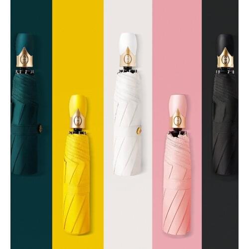 8 Ribs High Quality Automatic Umbrella Rain Women Three-folding Umbrella Windproof Pure Color Umbrella Female Waterproof Parasol