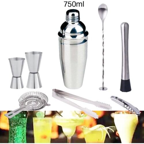 8Pcs/set 750ml Stainless Steel Boston Cocktail Shaker Mixer Drink Bartender Kit Bars Set Tools