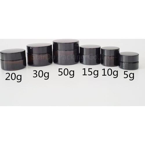 8pcs/lot 5g 10g 15g 20g 30g 50g glass jars for cosmetics Amber Glass Cream Jars Cosmetic Packaging with lid black plastic caps