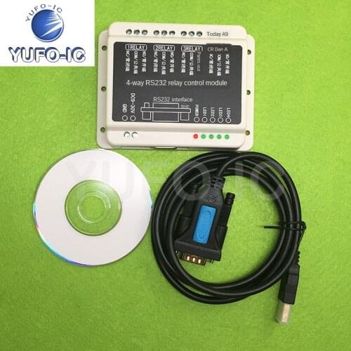 Free Ship 1pcs 4-Way RS232 Serial Relay Control Panel Smart Home Switch Computer Connection Control Relay RS232