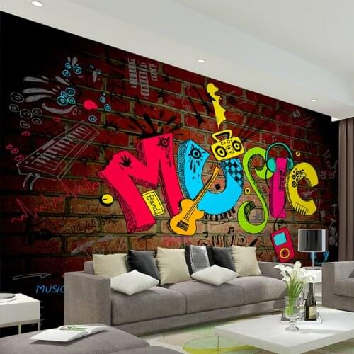 Large Scawl MUSIC 8D Papel Graffiti Mural 3d Bricks Wallpaper Mural for Rock Bar Coffee KTV Background 3d Photo Mural Wall paper