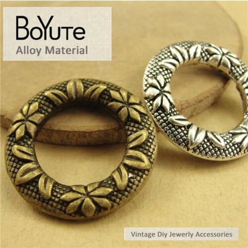 BoYuTe (40 Pieces/Lot) 25*5MM 2 Colors Zinc Alloy Materials Flower Pattern Connectors Circle Diy Jewelry Making Findings