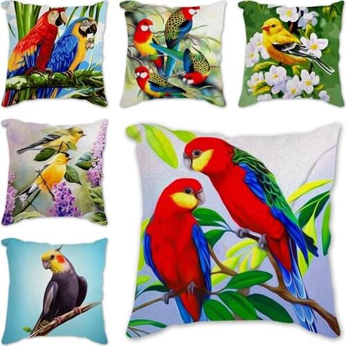 Cartoon Birds Parrot Pillow Case Polyester Home Decor Gift Chair Seat Waist Square Colorful Cushion Cover capas para 45*45cm