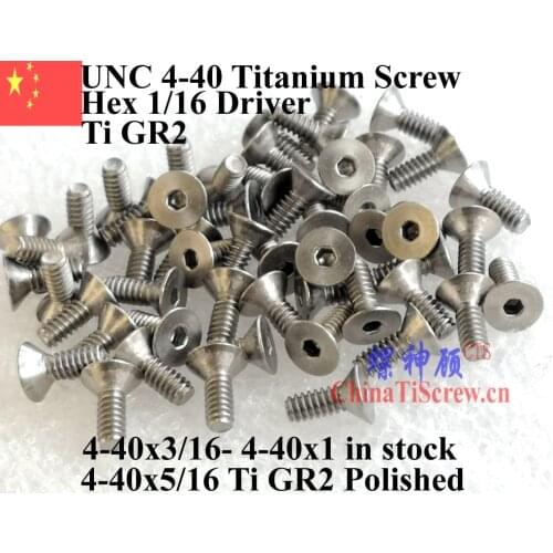 Titanium screws 4-40x1/4 4-40x5/16 4-40x3/8 4-40x1/2 4-40x5/8 4-40x3/4 4-40x1 Flat Head Hex 1/16 Driver 50 pcs Ti GR2