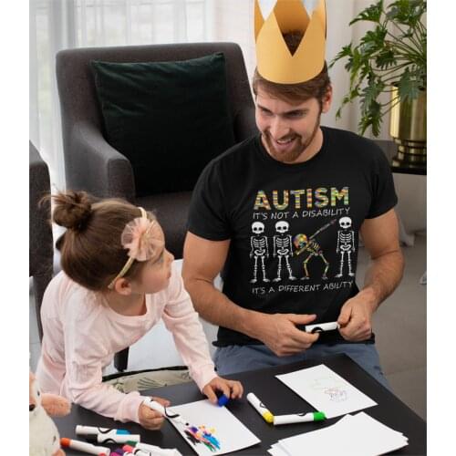 Autism Its A Different Ability Dabbing Skeleton Mens T Shirts Autismo Autistic Awareness Casual Tee Shirt Birthday Gift