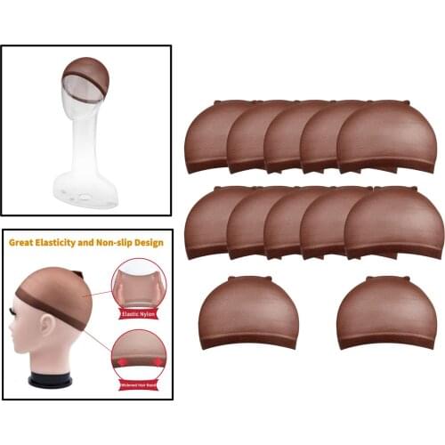 Pack of 12 Nylon Wig Caps, Stocking Caps For Wigs Stretchy Wig Caps Brown Wig Caps Soft and Breathable